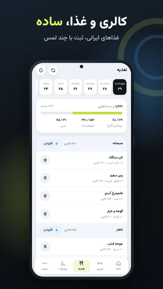 کالری و غذا، ساده — غذاهای ایرانی، ثبت با چند لمس